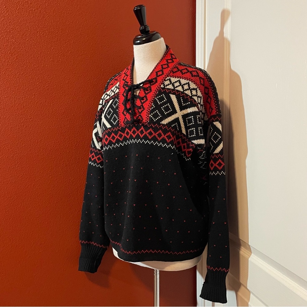 Figgio‎ Men’s Vintage Chunky Norway Made 100% Wool Alps Fair Isle Winter Sweater